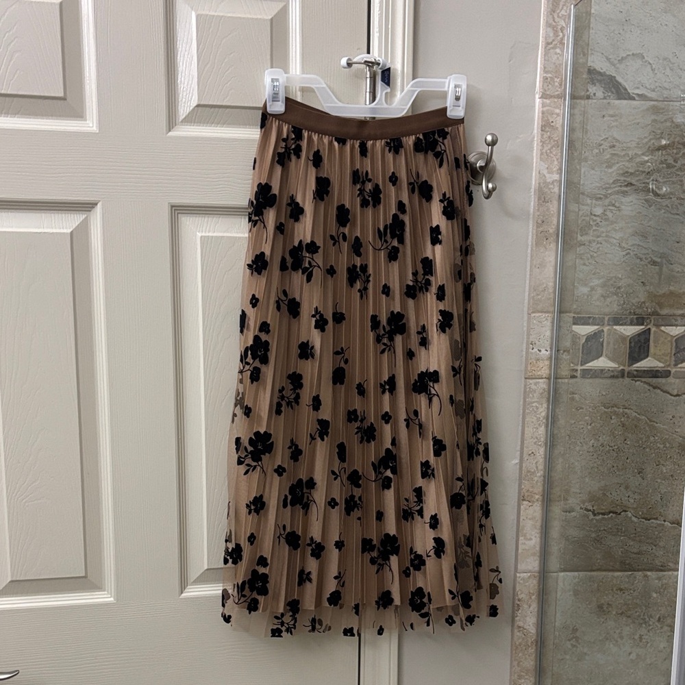 New Mix Black Floral on Tan Midi Skirt